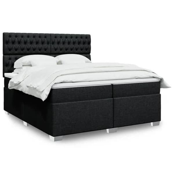 Maison Exclusive - Sengebund med lameller og madras sort 200x200 cm stof