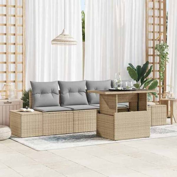Maison Exclusive - 5 osan beige ja vaaleanharmaa puutarhakalustesarja