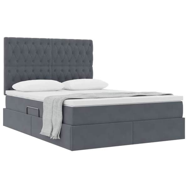 Maison Exclusive - Seng med opbevaring og madras Mørkegrå 140 x 190 cm Velour Mörkgrå