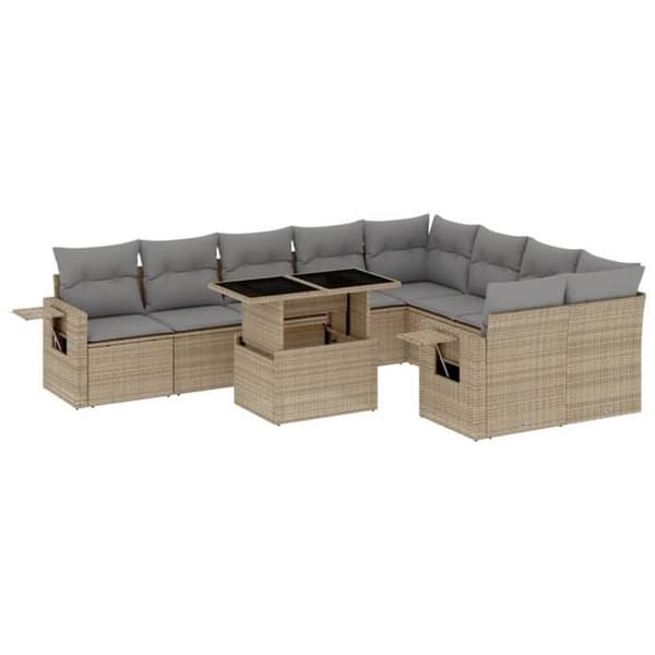 Maison Exclusive - Trädgårdsmöbler med kuddar 10 delar beige flätad resin