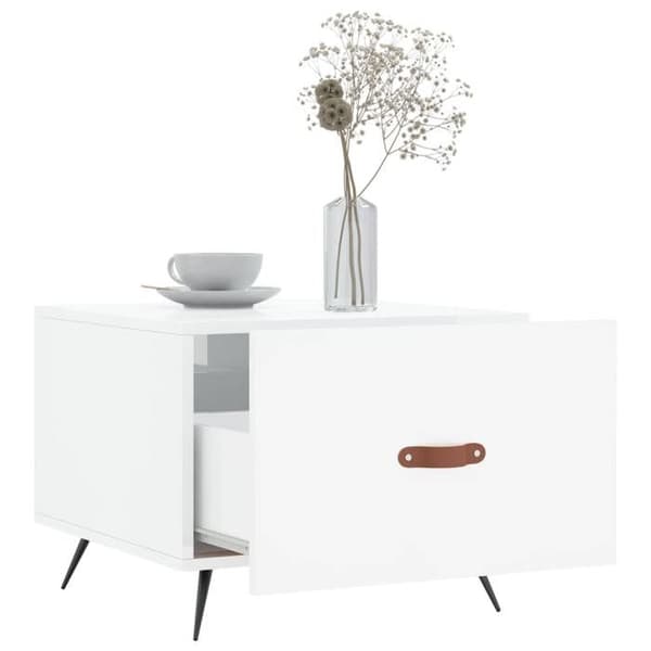 Bord - EKSKLUSIV HUS - 50x50x40 cm - Hvid glans - Skuffe - Jernben lysande vit