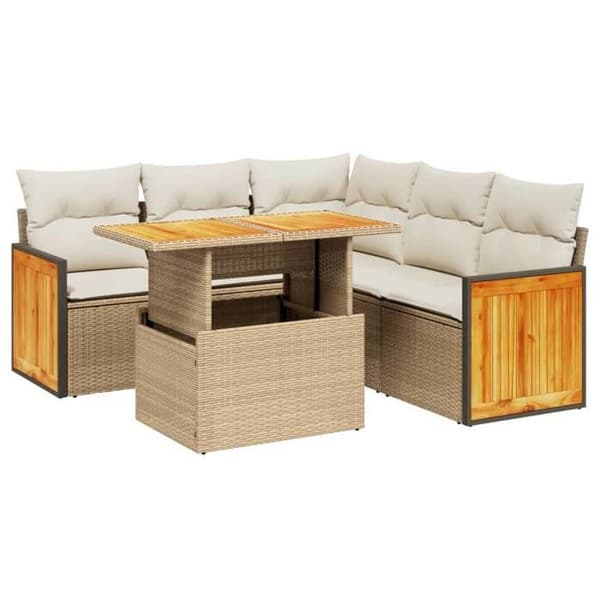 Maison Exclusive - Trädgårdsmöbler med kuddar 6 delar beige flätad resin beige