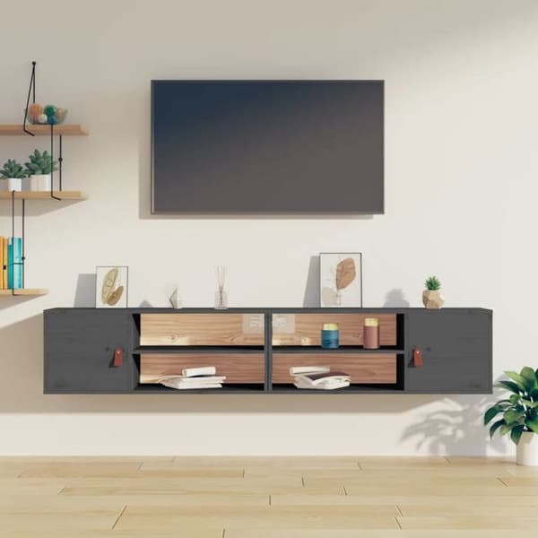 Maison Exclusive - Seinähyllyt 2 kpl Harmaa 80x30x30 cm Massiivipuu