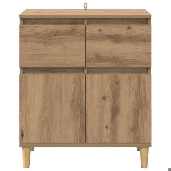 Maison Exclusive - Buffet i egetræ, håndlavet 60 x 35 x 70 cm, ingeniørtræ Varm beige