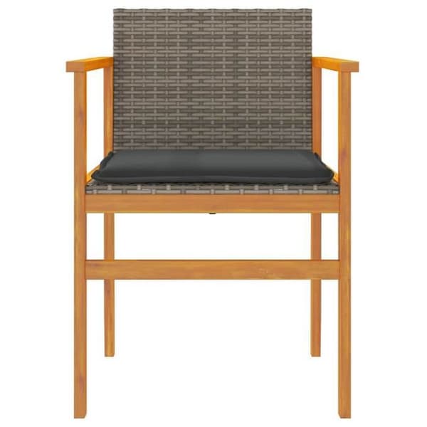 Maison Exclusive - Trädgårdsstolar med kuddar, set om 2, grå vävd resin och trä Grå