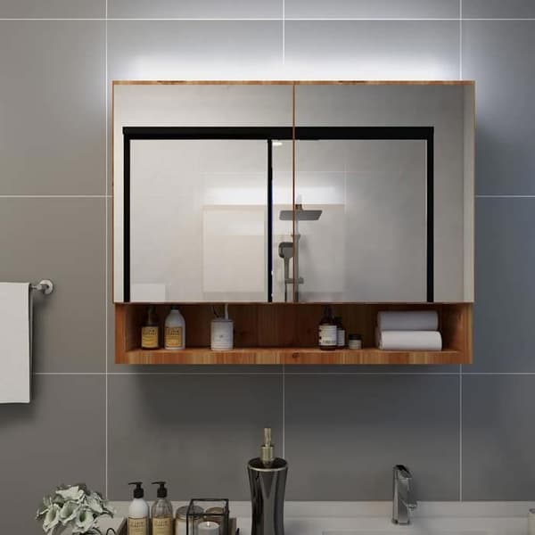 Maison Exclusive - LED spejlskab til badeværelse Eg 80x15x60 cm MDF