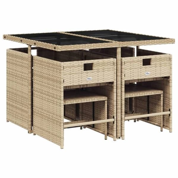 Maison Exclusive - Trädgårdsset med matbord och kuddar 9 delar beige Poly rotting