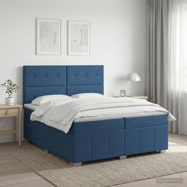 Maison Exclusive - Boxspring säng med madrass Blå 200 x 200 cm Tyg Blå