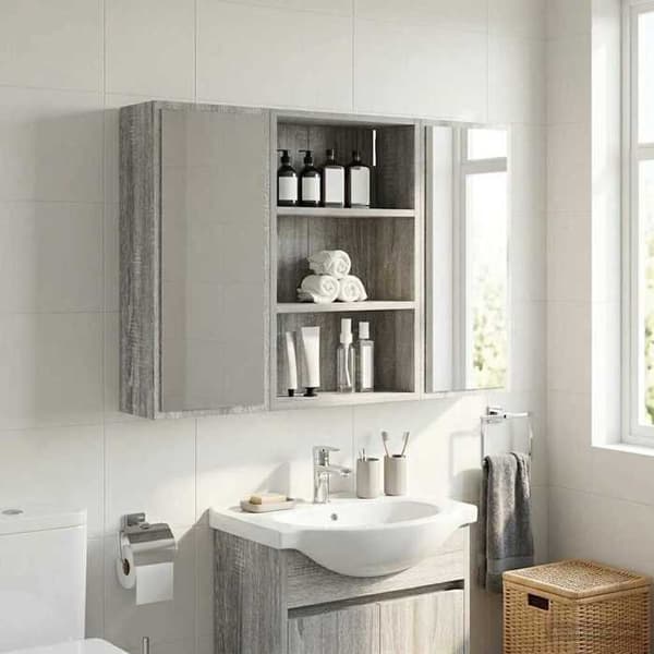 Väggskåp för badrum - EXKLUSIV HEM - 40 x 16 x 62,5 cm - Sonoma grå - Trä (paneler) - Väggmontering Gris Sonoma