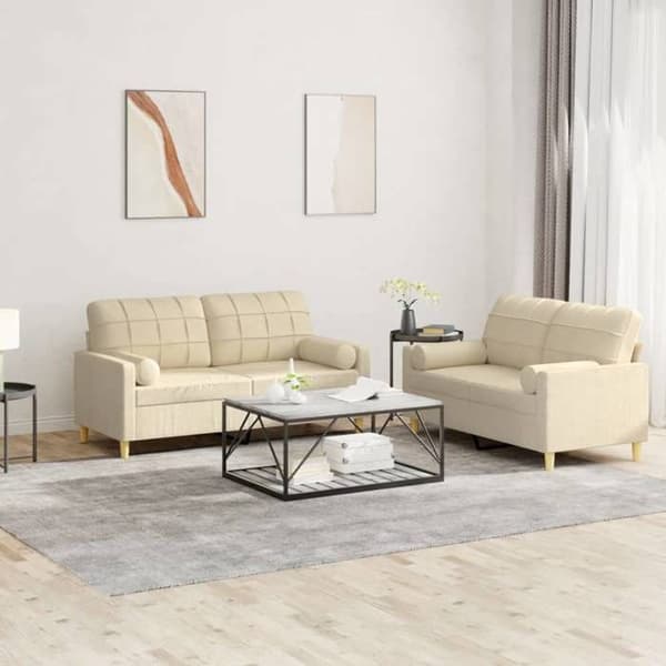 Maison Exclusive - Sæt af 2 sofaer med cremefarvede puder i stof
