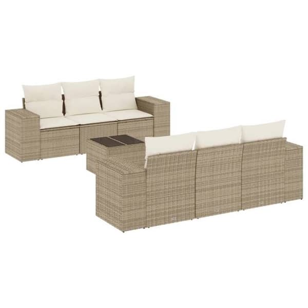 Maison Exclusive - Trädgårdsmöbler med kuddar 7 delar beige flätad resin