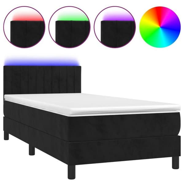 Maison Exclusive - Sängram med elastiska ribbor, madrass och LED Svart 90x190 cm