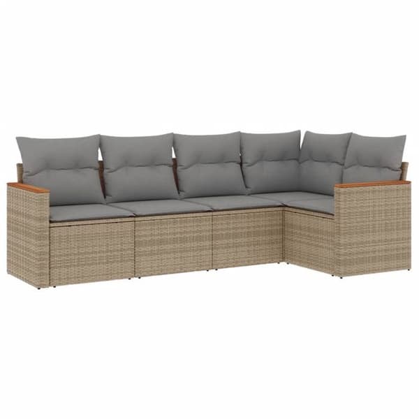 Maison Exclusive - Trädgårdsmöbler med kuddar 5 delar beige flätad resin