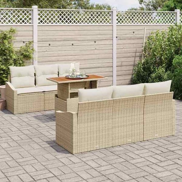 Trädgårdsoffmöbelset - EXKLUSIV HEM - 7 delar - Beige - Polyrotting - Inbyggd förvaring beige