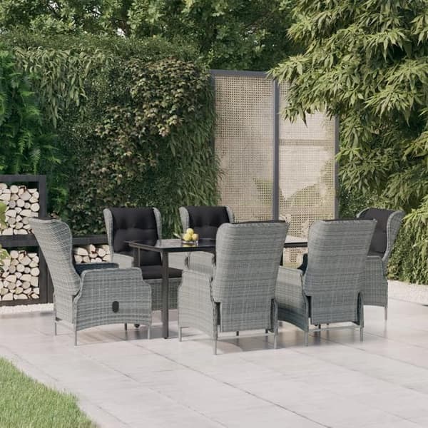 Maison Exclusive - Trädgårdsset 7 delar Ljusgrå Flätad resin