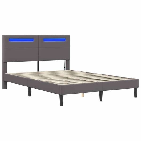 Sengestel - EKSKLUSIV HUS - 140 x 200 cm - Grå kunstlæder - Multifarvede LED-striber USB - Lamelseng Grå