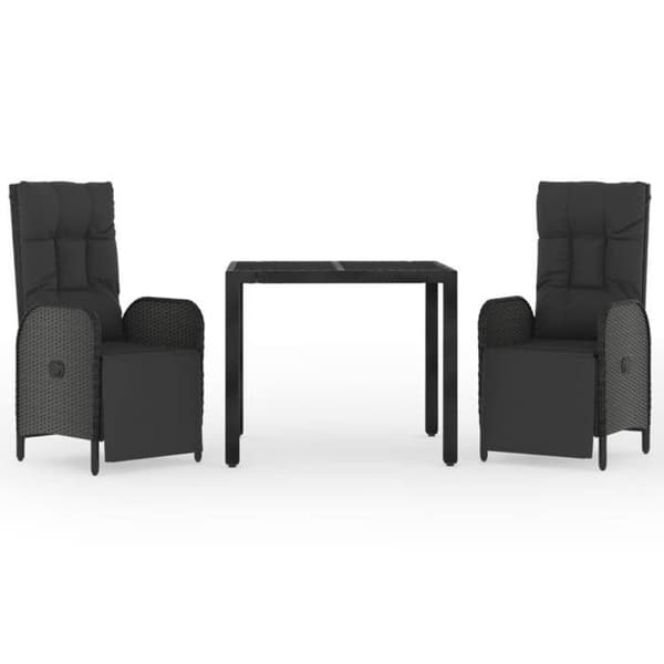 Maison Exclusive - Puutarhakalusteryhmä tyynyillä 3 kpl Musta
