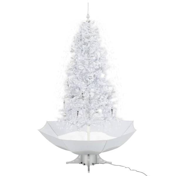 Maison Exclusive - Snöig julgran med vit paraplybas 190 cm Vit + silver (dekorationer)