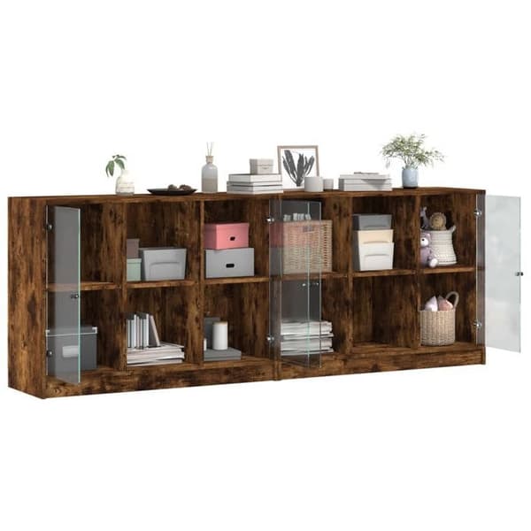 Maison Exclusive - Bibliotek med røgfyldte egetræsdøre 204x37x75 cm