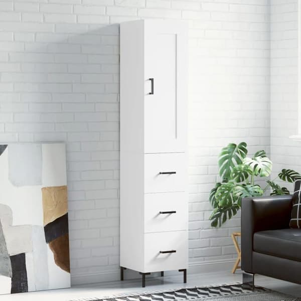 Buffé hög - Exklusivt hus - Vit - Ingenjörsträ - Metallben Vit