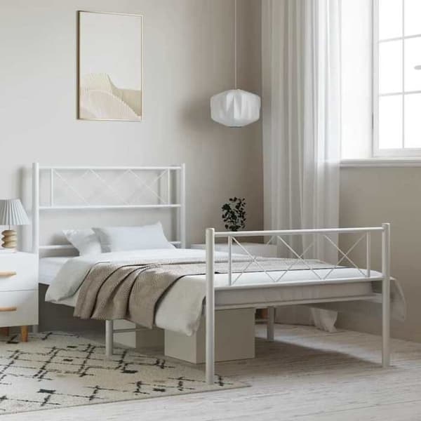 Sengestel - EKSKLUSIV HUS - 100x200 cm - Hvid metal - Lamelseng - Opbevaring under seng Vit