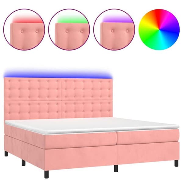 Maison Exclusive - Sängyn joustinpatja ja LED Roosa 200x200 cm Sametti