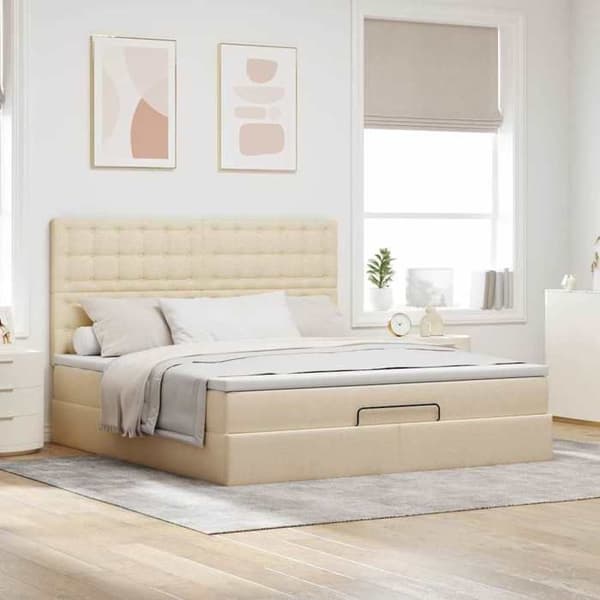 Maison Exclusive - Ottoman sängram med krämfärgad madrass 180x200 cm tyg Fløde