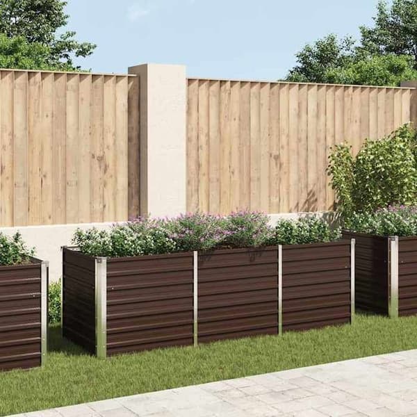 Rektangulær plantekasse - EKSKLUSIV HUS - 80x40x40 cm - Galvaniseret stål - Brun - Klar til montering brun