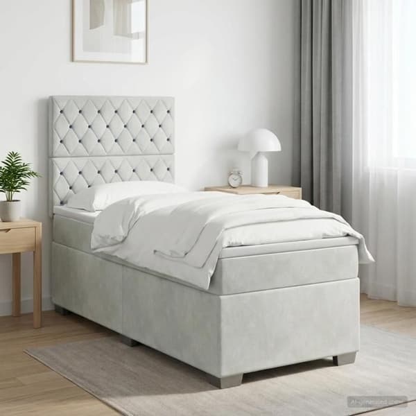 Maison Exclusive - Boxspring-sänky vaaleanharmaalla patjalla 100 x 200 cm Sametti Ljusgrått