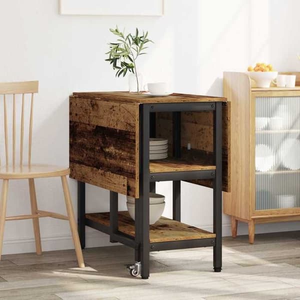 Spisebord - EKSKLUSIV HUS - 122 x 80 x 76,5 cm - Ingeniørtræ - Udtrækbart og foldbart - Opbevaringshylder Gammalt trä