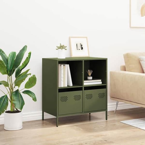 Maison Exclusive - Buffé grön oliv 68x39x73,5 cm kallvalsat stål