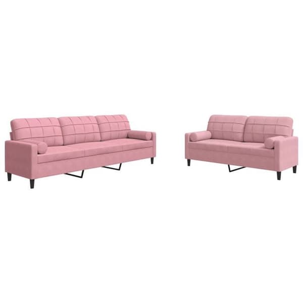 Maison Exclusive - Set med 2 soffor och kuddar och rullkuddar i rosa sammet Ros