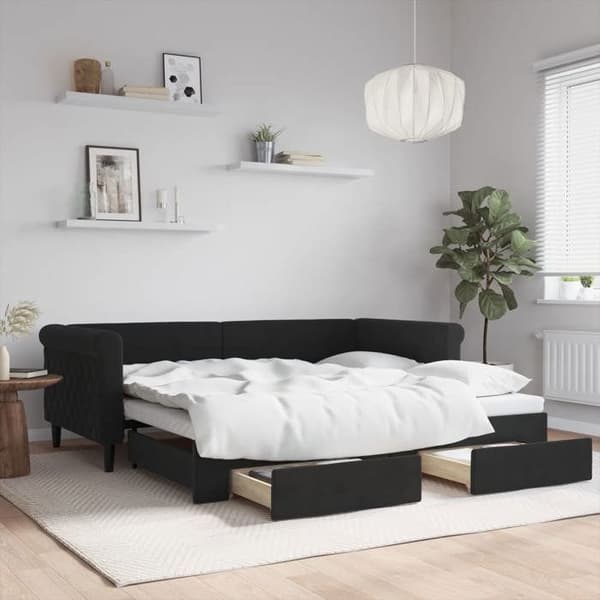 Päivävuode - EXCLUSIVE-KOTI - 90x190 cm - Alivuode - 2 laatikkoa - Musta sametti Svart