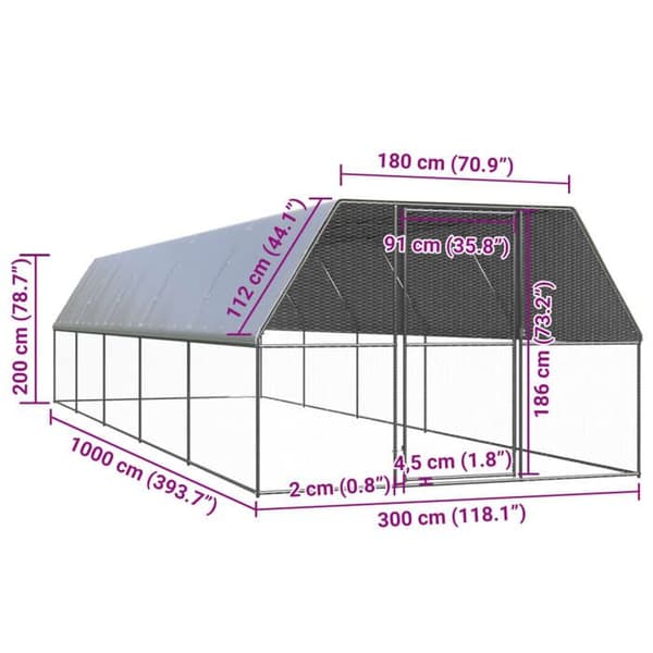Maison Exclusive - Utomhus hönshus 3x10x2 m Galvaniserat stål