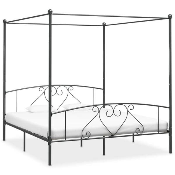 Sengestel med baldakin - EKSKLUSIV HUS - 180x200 cm - Grå - Solid metal - Lamelseng