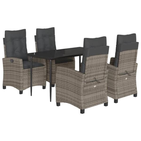Maison Exclusive - Trädgårdsset 5 delar med grå kuddar i flätad resin