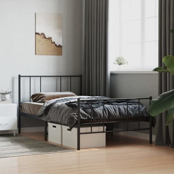 Sengeramme i metal uden madras med sort fodbræt 90x190 cm90 [cm] Svart