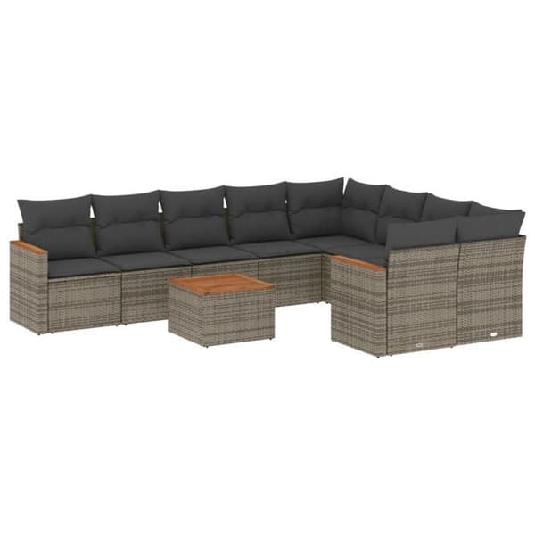 Maison Exclusive - Trädgårdsmöbler med kuddar 10 delar grå flätad resin