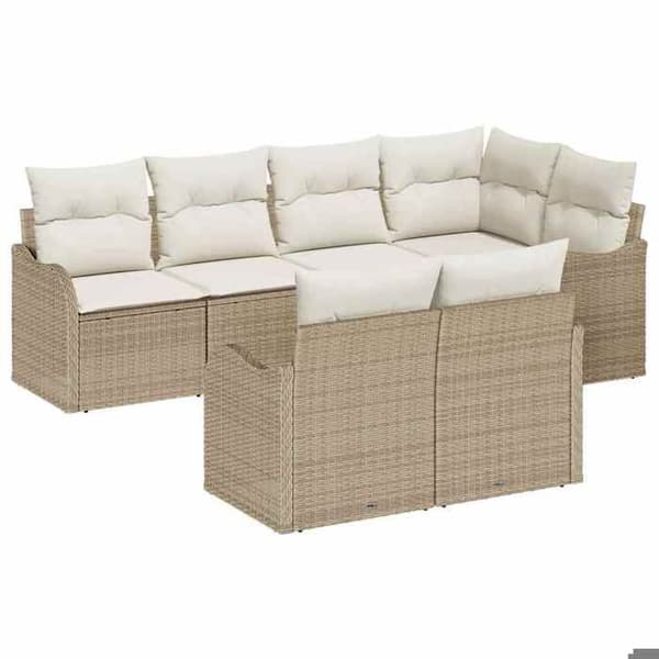 Maison Exclusive - 7 osan beige polyrottinkinen puutarhakalustesetti