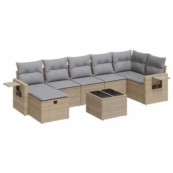 Maison Exclusive - Trädgårdsmöbler med kuddar 8 delar beige flätad resin