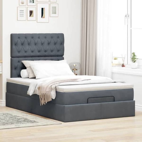 Maison Exclusive - Ottoman sengestel og mørkegrå madras 120x200 cm fløjl Mörkgrå