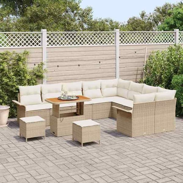 Maison Exclusive - 12 osan puutarhakalustesarja, beige polyrottinki beige