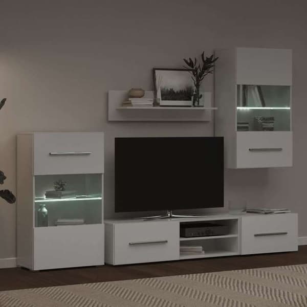 Maison Exclusive - Väggmonterad TV-möbel med LED-belysning 5 delar Vit Matt vit