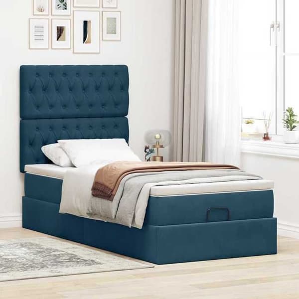 Maison Exclusive - Ottoman sengemåde med mørkeblå madras 100x200 cm fløjlsstoft Mörkblå