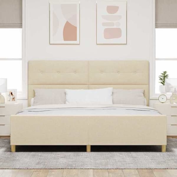 Sängram - EXKLUSIV HEM - 200 x 200 cm - Cremefärgad huvudgavel - Sammet - Dold förvaring Grädde