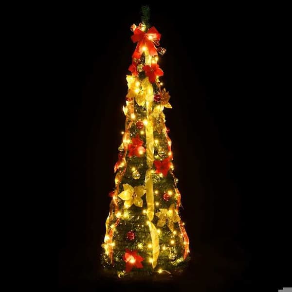 Kunstigt juletræ - EKSKLUSIV HUS - Sammenklappelig 150 cm - 100 LED - Grøn - 8 tilstande (USB 5V) Grön