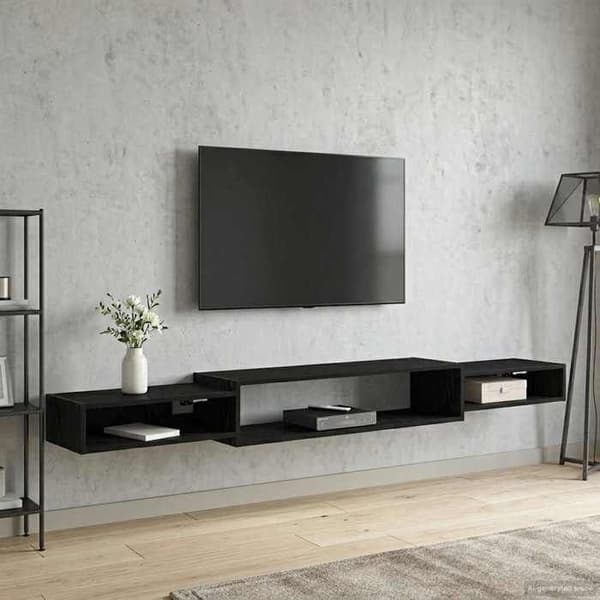 Exklusivt Hem - Väggmonterad TV-möbel Väggmontering Svart ek 220 x 28 x 21 cm