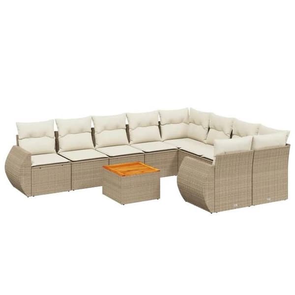 Maison Exclusive - Trädgårdsmöbler med kuddar 10 delar beige flätad resin
