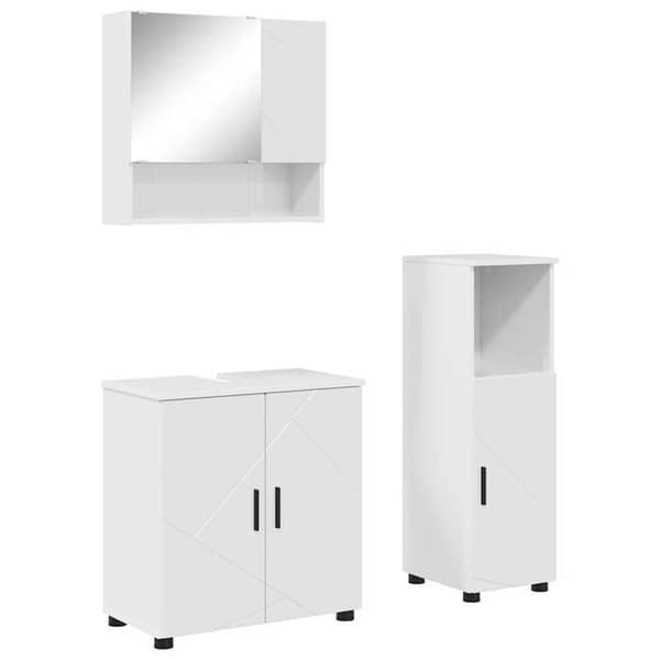 Badrumsmöbel - EXKLUSIV HEM - 3-delars set - Blank vit - Väggmonterad - Ingenjörsträ & metall Vit