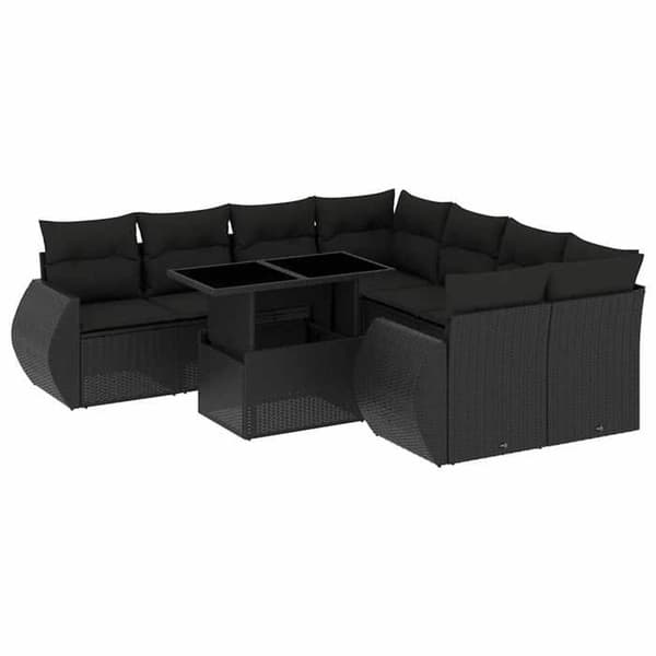 Maison Exclusive - Trädgårdsmöbler 9 delar med svarta kuddar i flätad plast